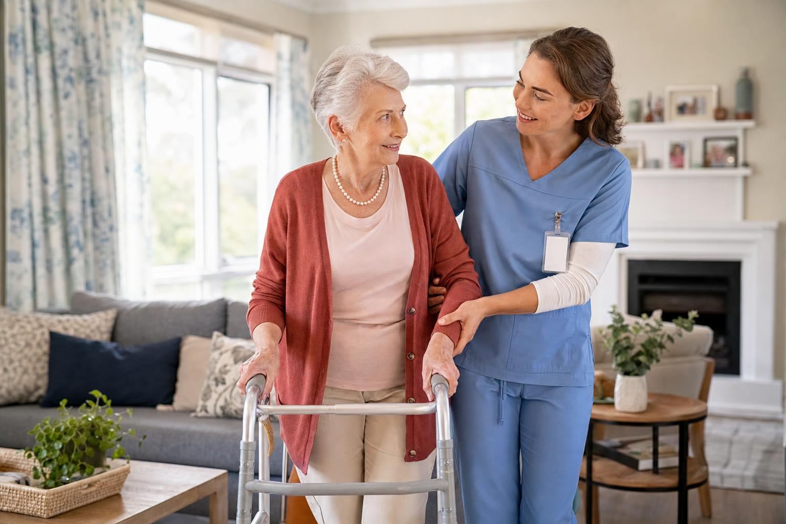 Caregiver supporting a senior at home